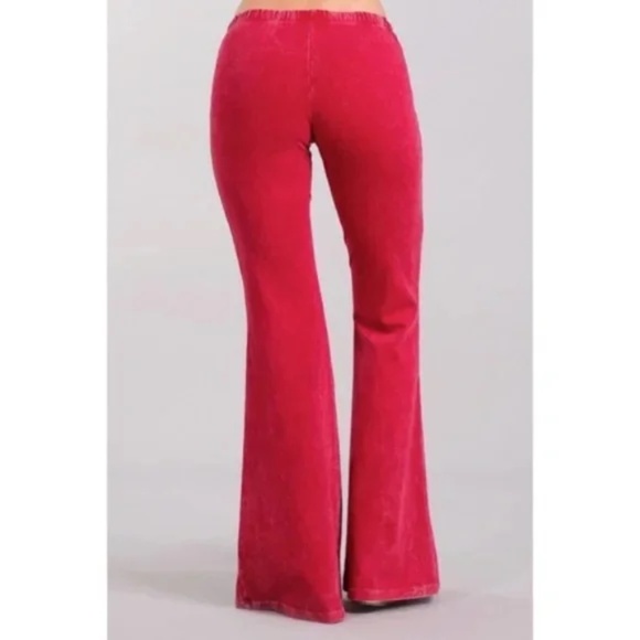 Raspberry Boho Mineral Wash Flared Pants - Picture 4 of 6